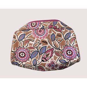 Estee Lauder Floral Print Cosmetic Bag Canvas White Brown Pink Purple Makeup